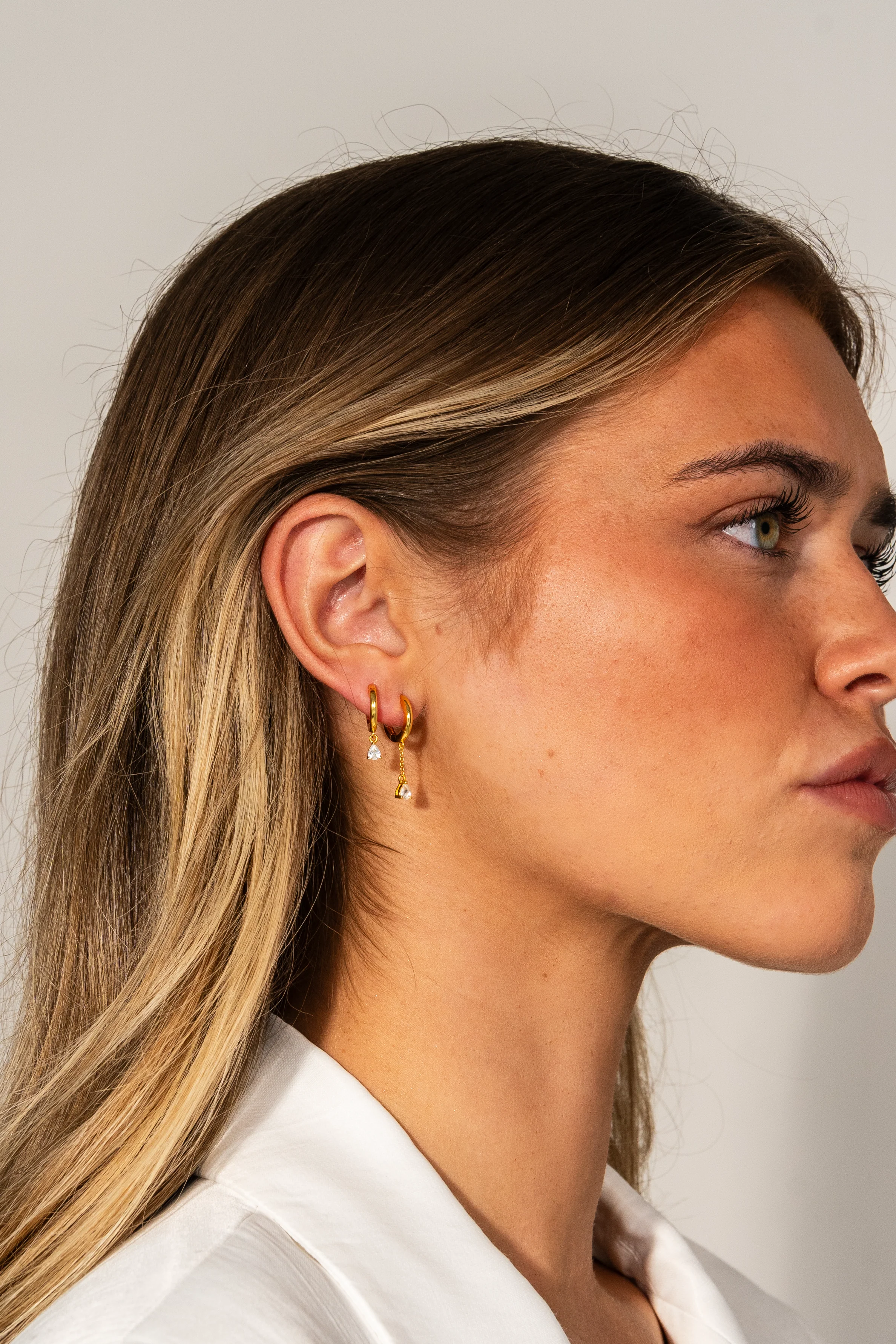 Crystal Drop Hoop Earrings Gold - Image 4