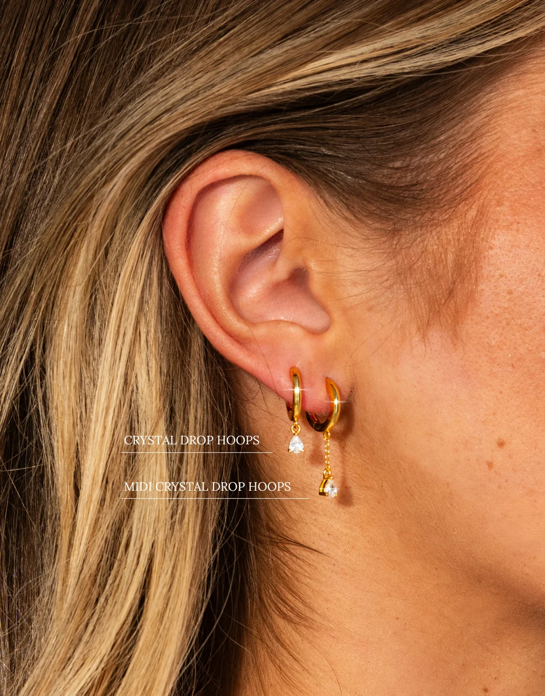 Crystal Drop Hoop Earrings Gold - Image 5