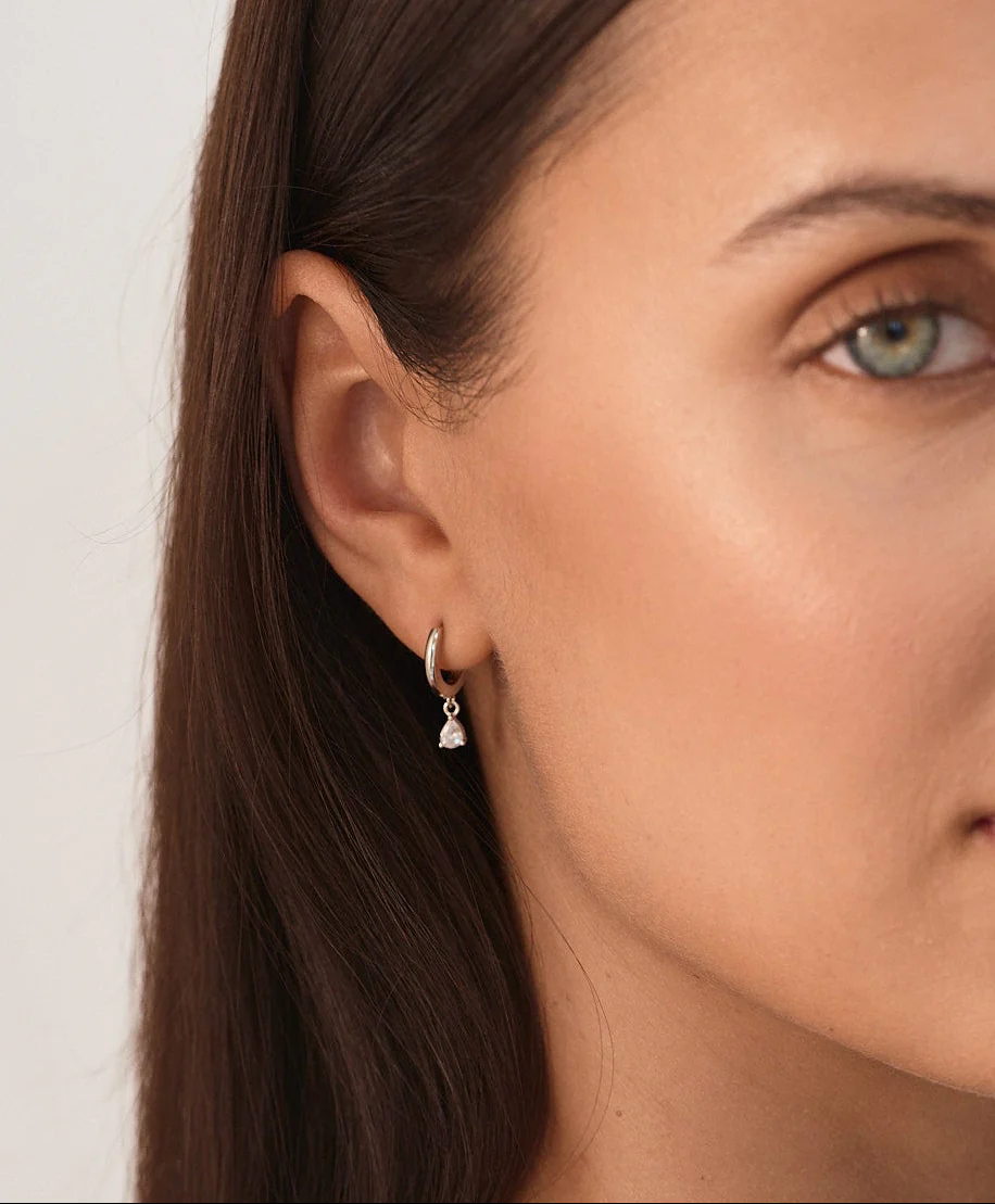 Crystal Drop Hoop Earrings Silver - Image 3