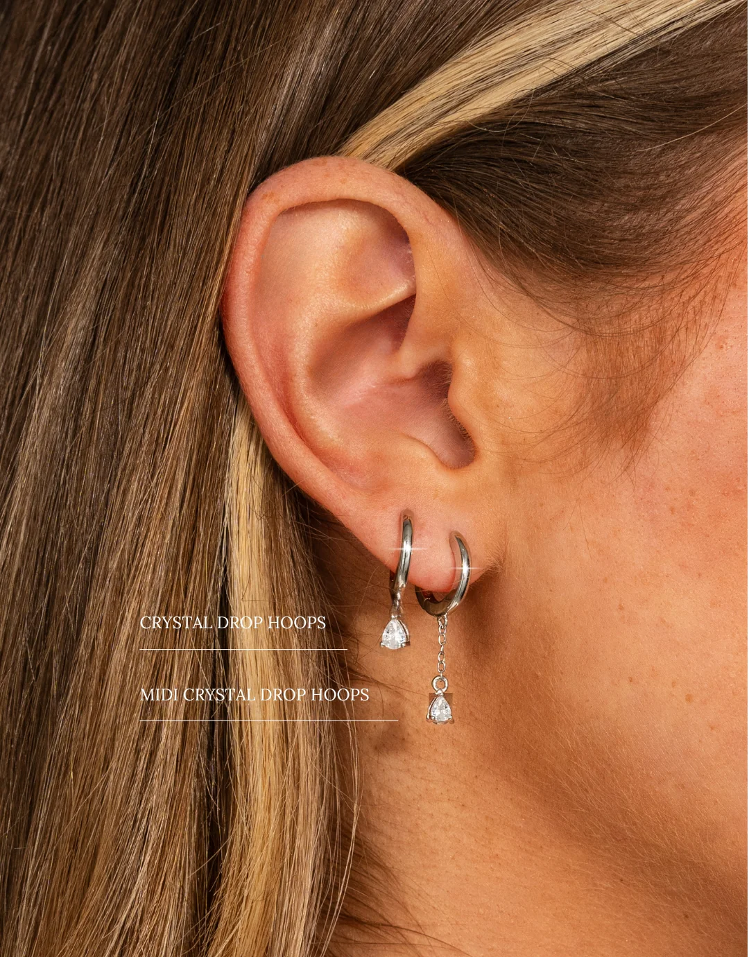 Crystal Drop Hoop Earrings Silver - Image 4