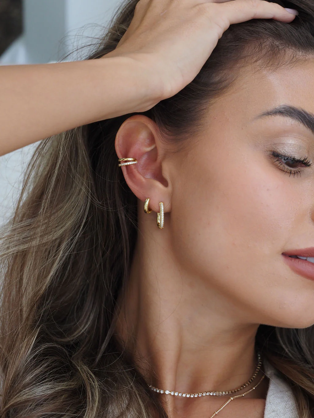 Crystal Layered Ear Cuff in Gold - Image 3