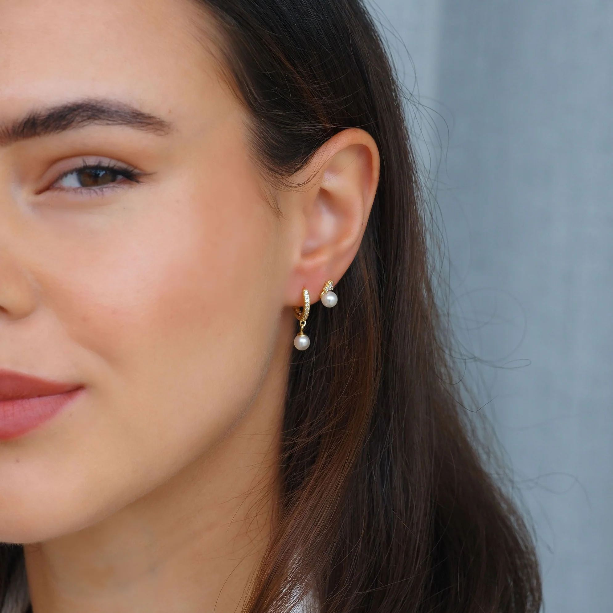 Crystal Pearl Hoop Earrings Silver - Image 4