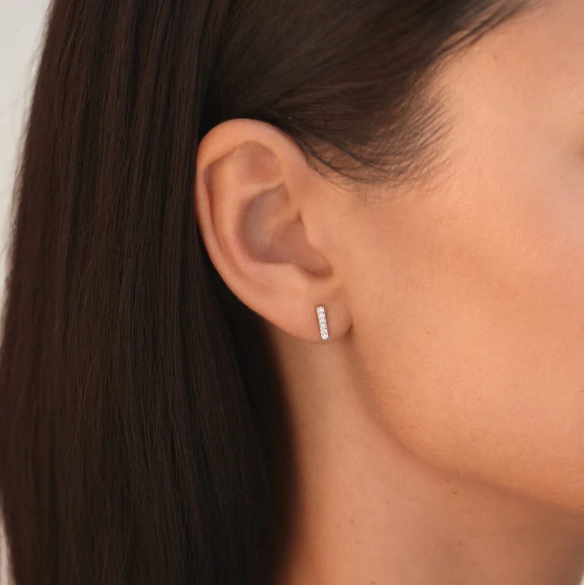 Diamond Bar Stud Earring in Silver - Image 3