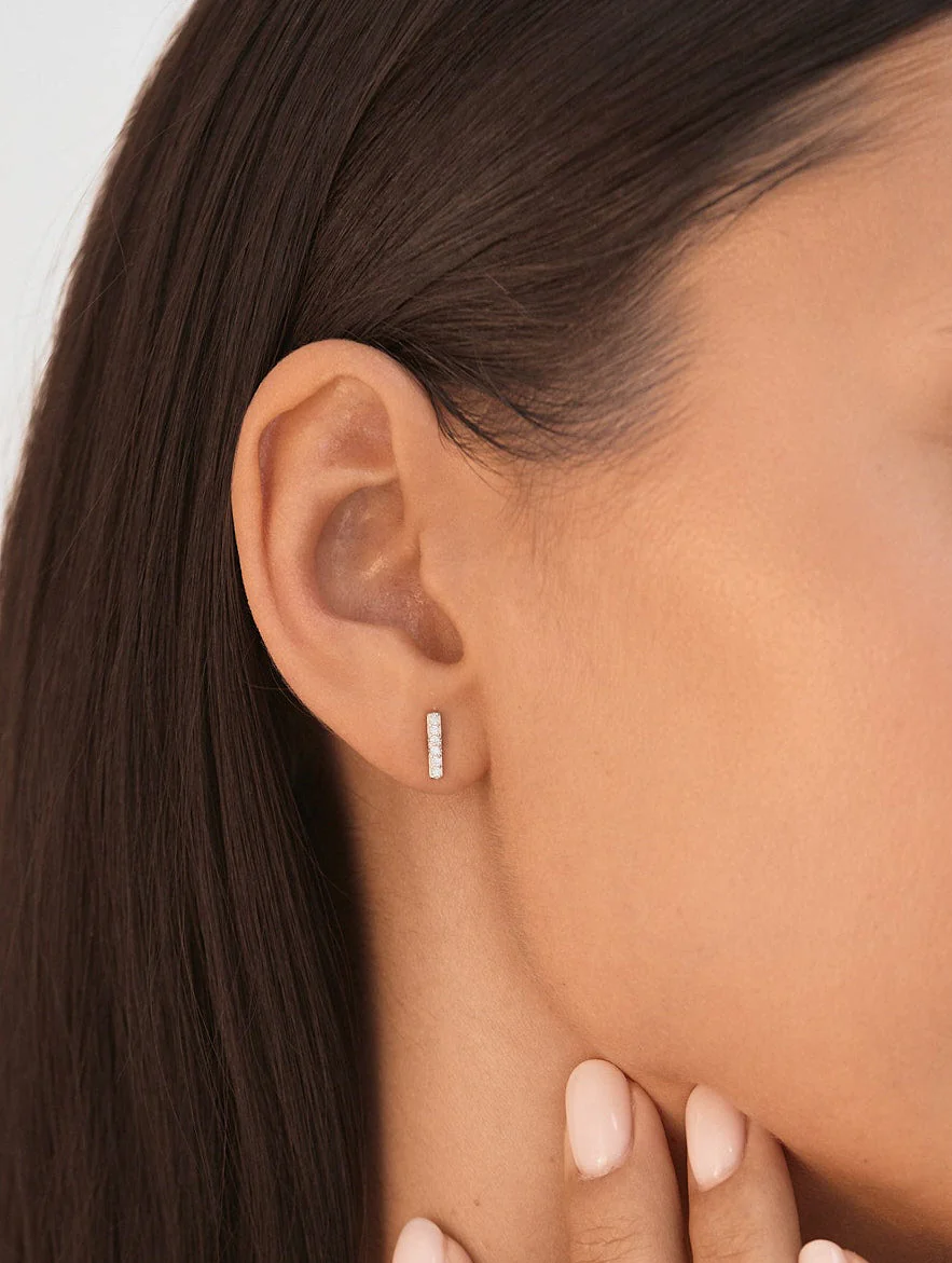 Diamond Bar Stud Earring in Silver - Image 4