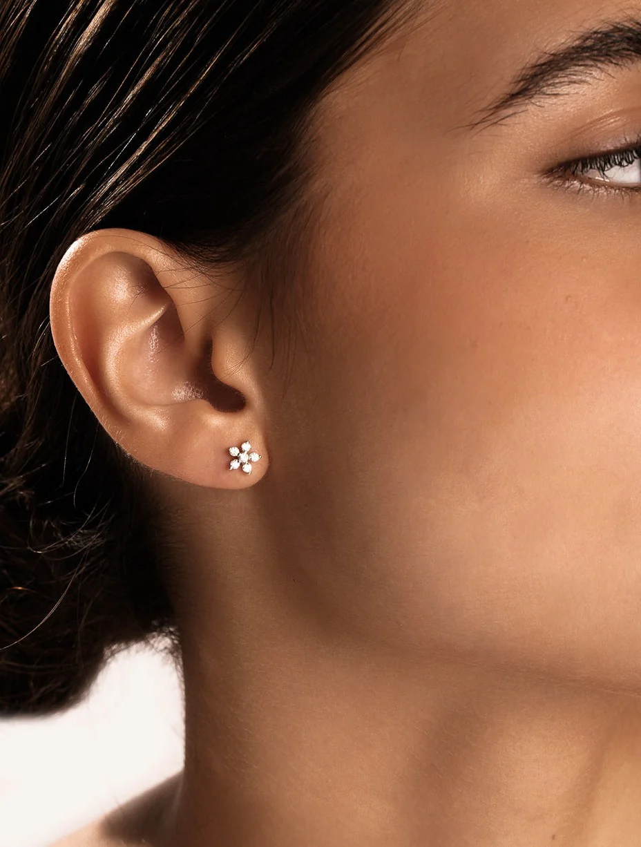 Flower Diamond Stud Earring in Gold - Image 4