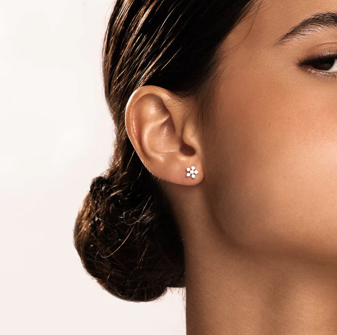 Flower Diamond Stud Earring in Gold - Image 5