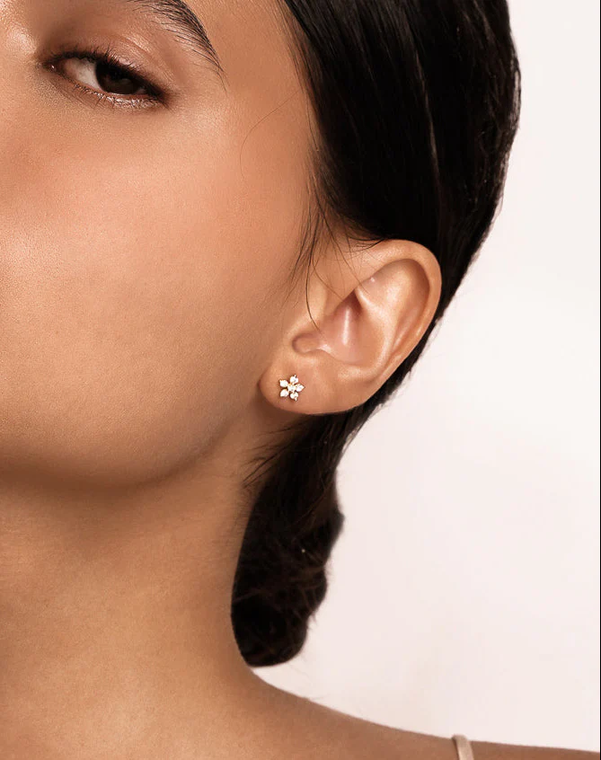 Flower Diamond Stud Earring in Gold - Image 6