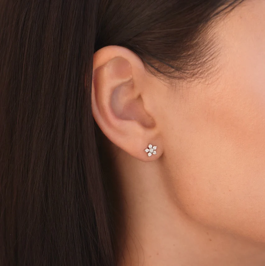 Flower Diamond Stud Earring in Silver - Image 4
