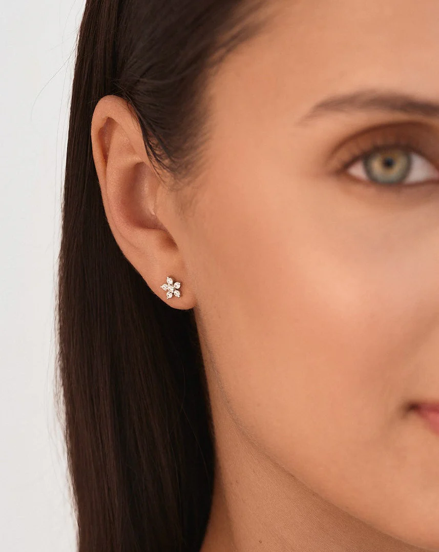Flower Diamond Stud Earring in Silver - Image 5