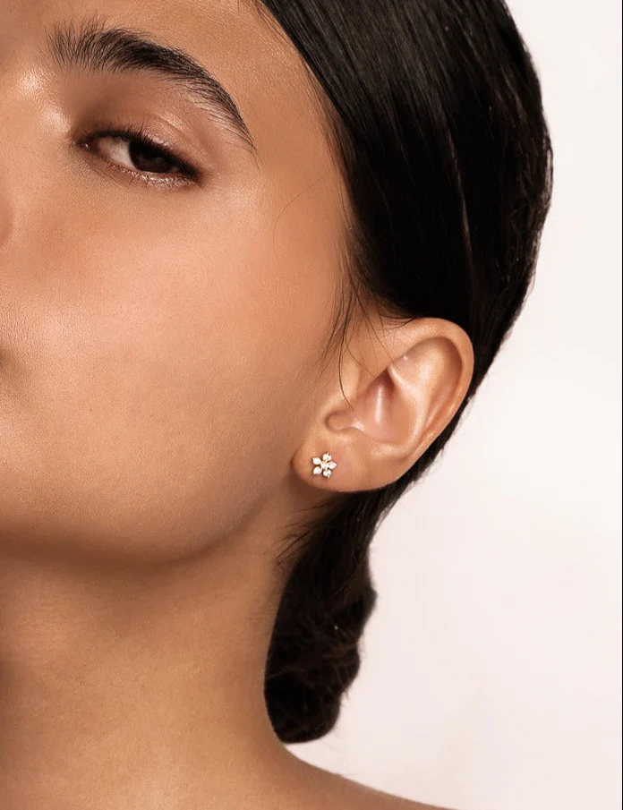 Flower Diamond Stud Earring in Silver - Image 6