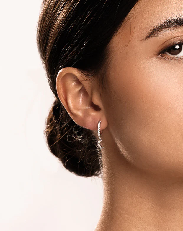 Luna Moon Hoop Earrings Silver - Image 3