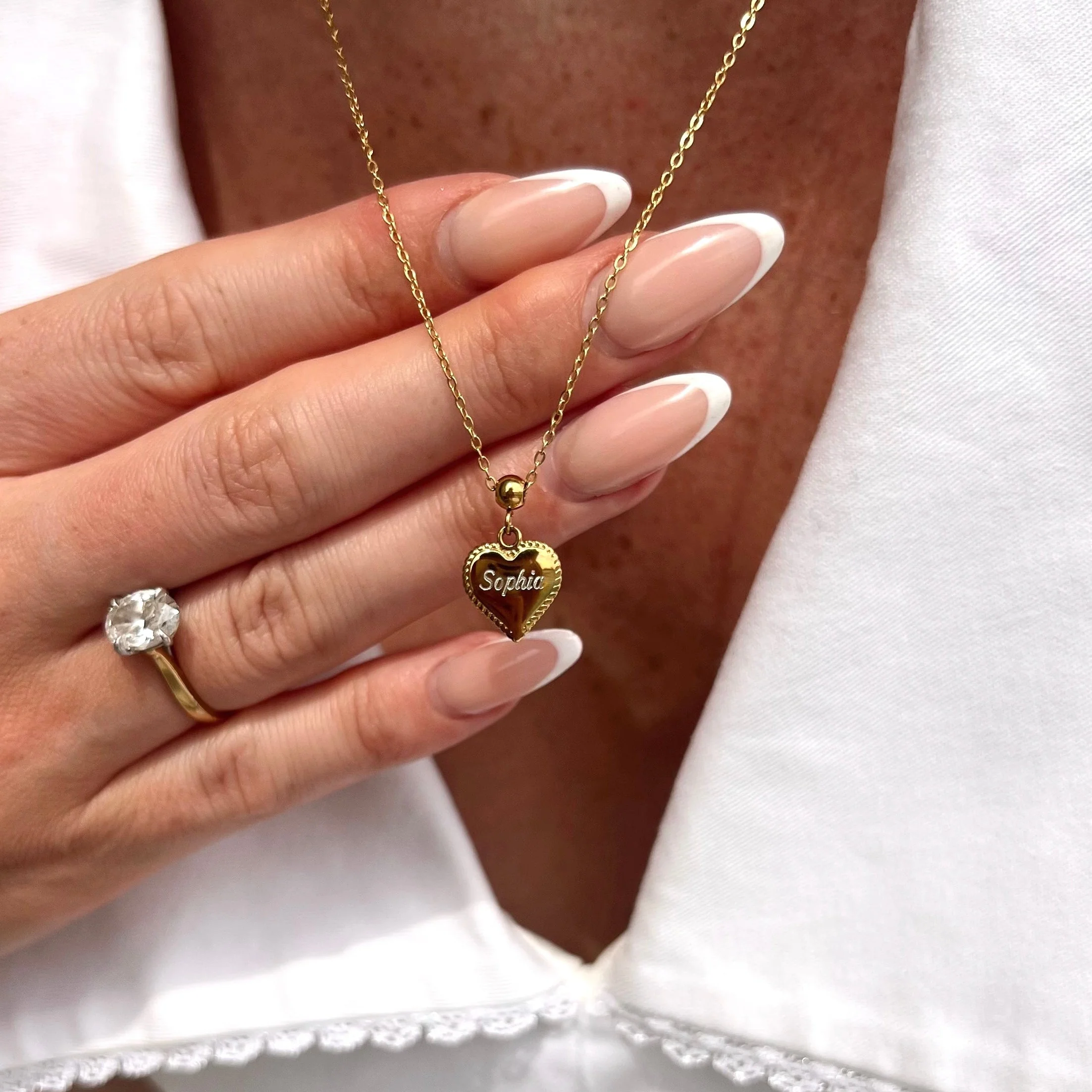 Passion Heart Charm Necklace & Diamond Trio Studs Gold - Image 4