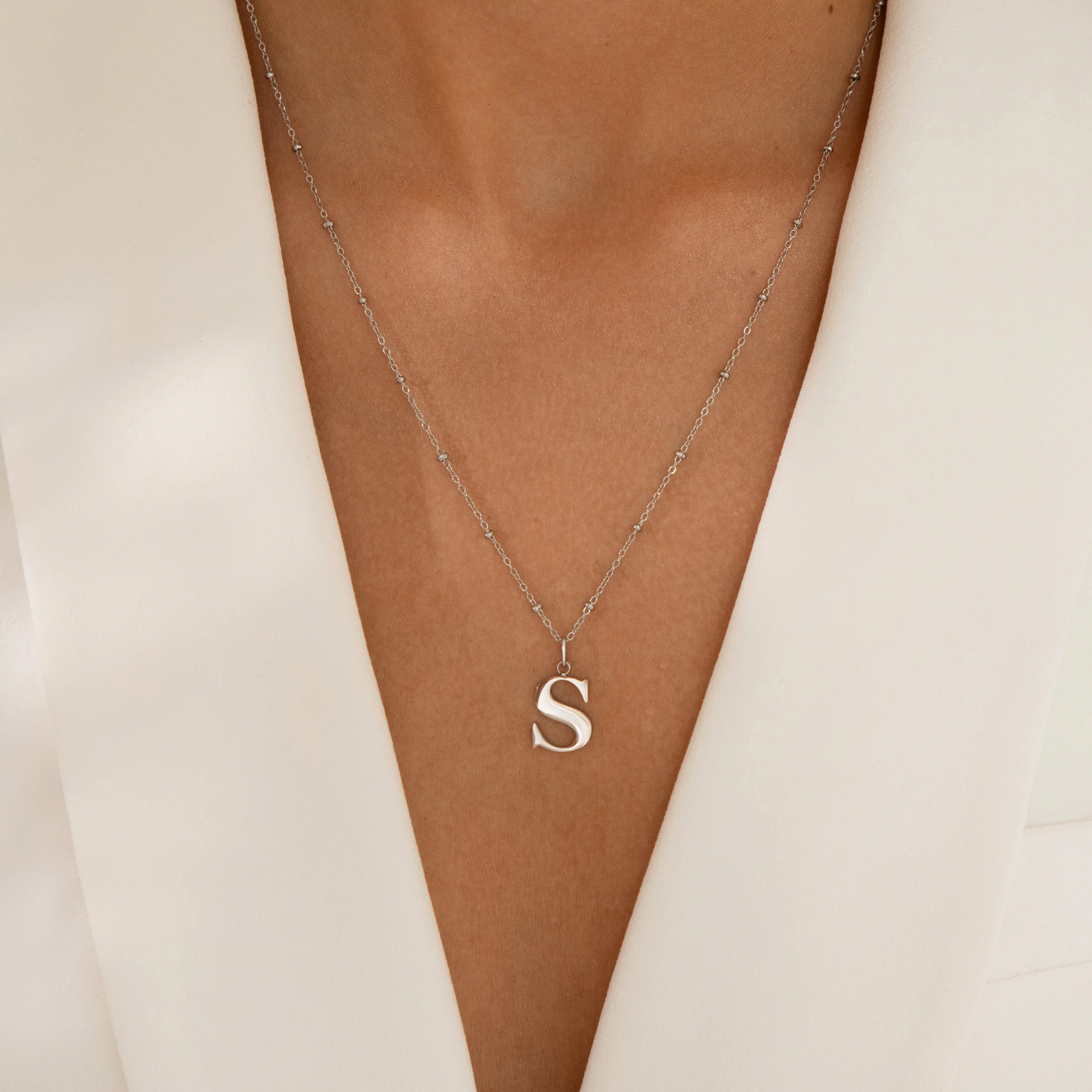 R Initial Necklace Silver - Image 3