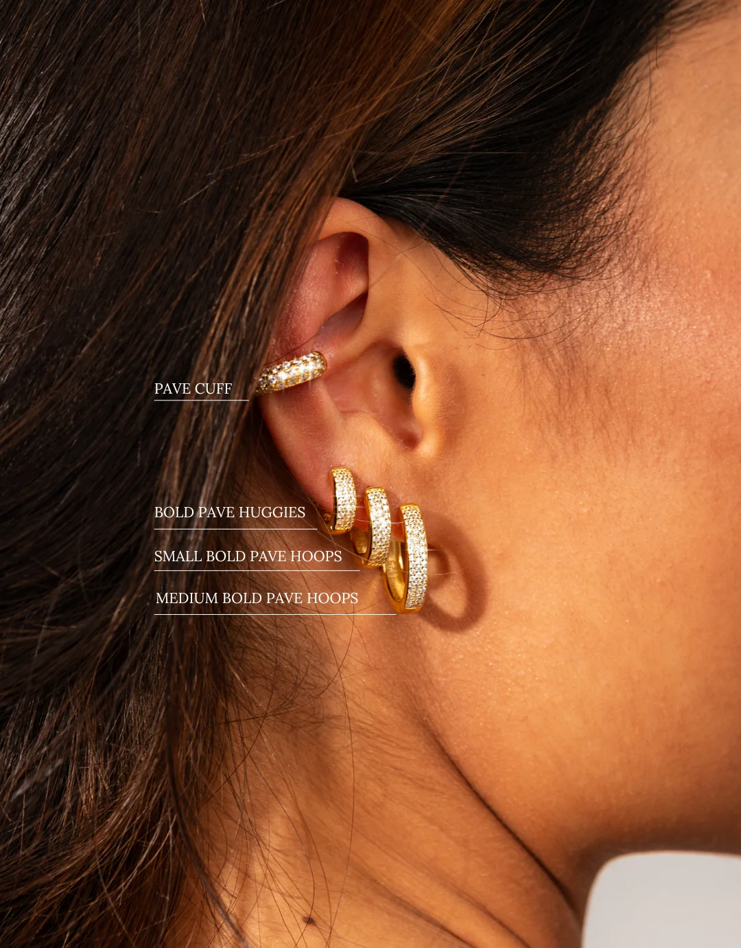 Small Bold Pave Hoops in Gold - Image 3