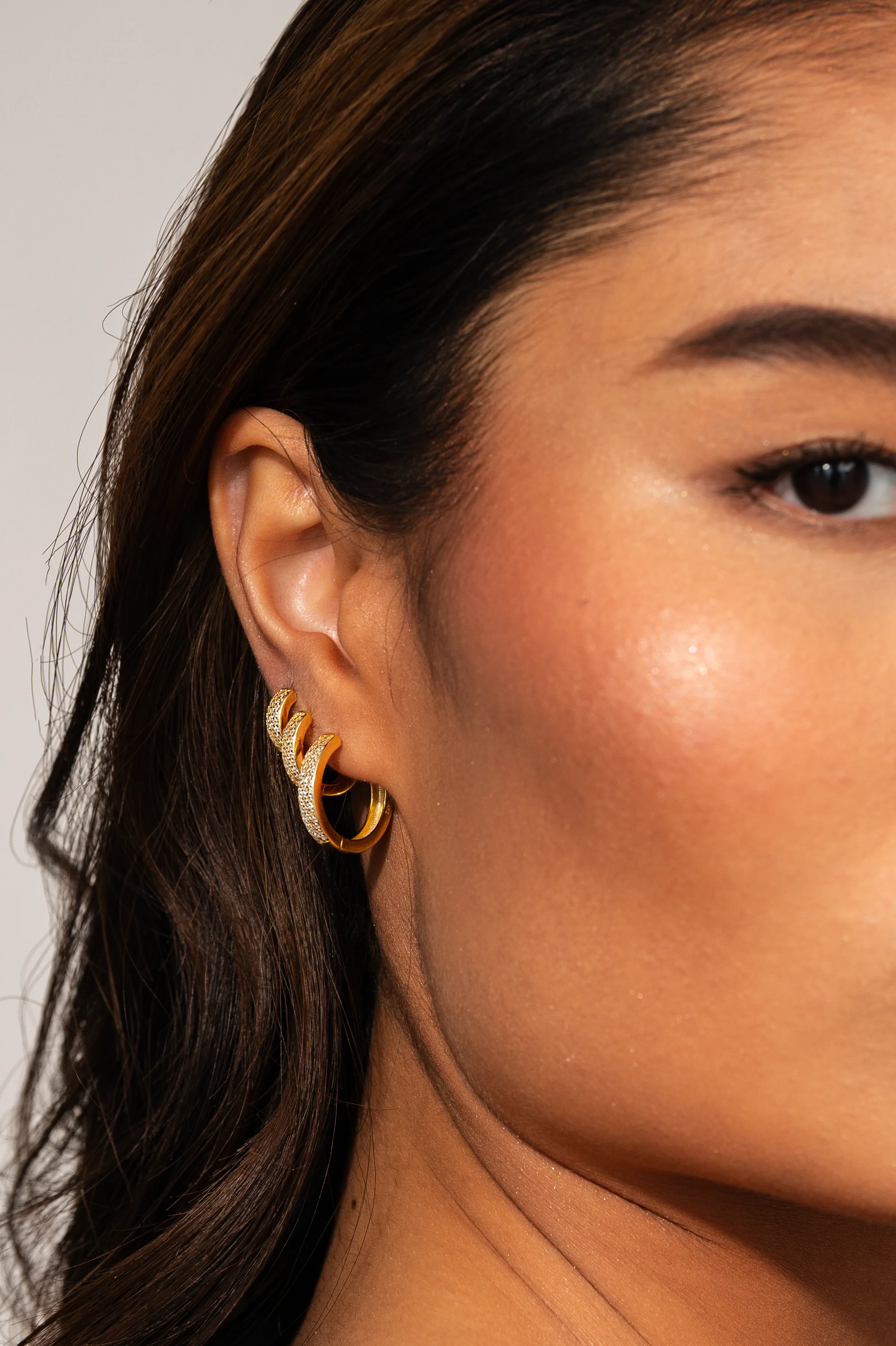 Small Bold Pave Hoops in Gold - Image 4