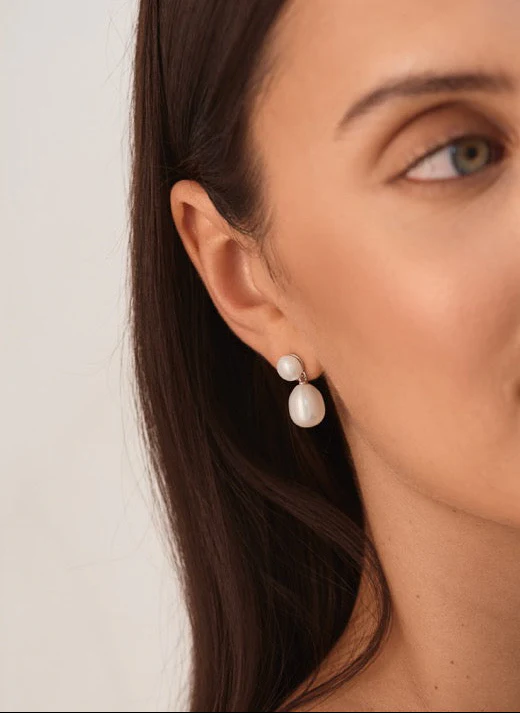 Soleil Pearl Earrings Silver - Image 3