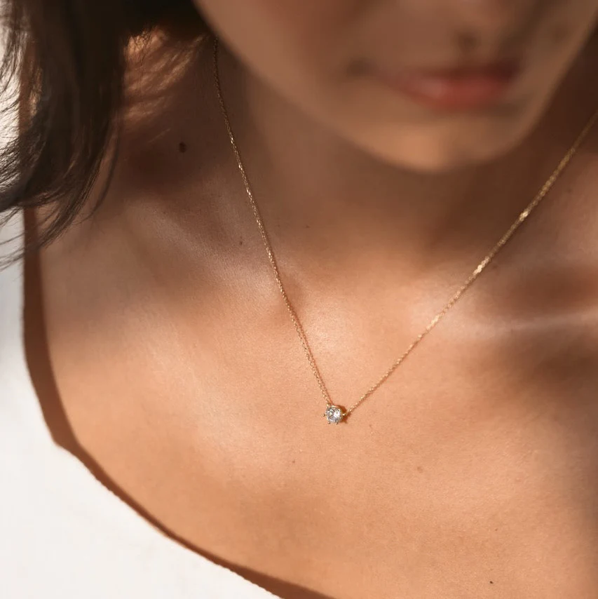 Solid Gold Floating Crystal Necklace - Image 3