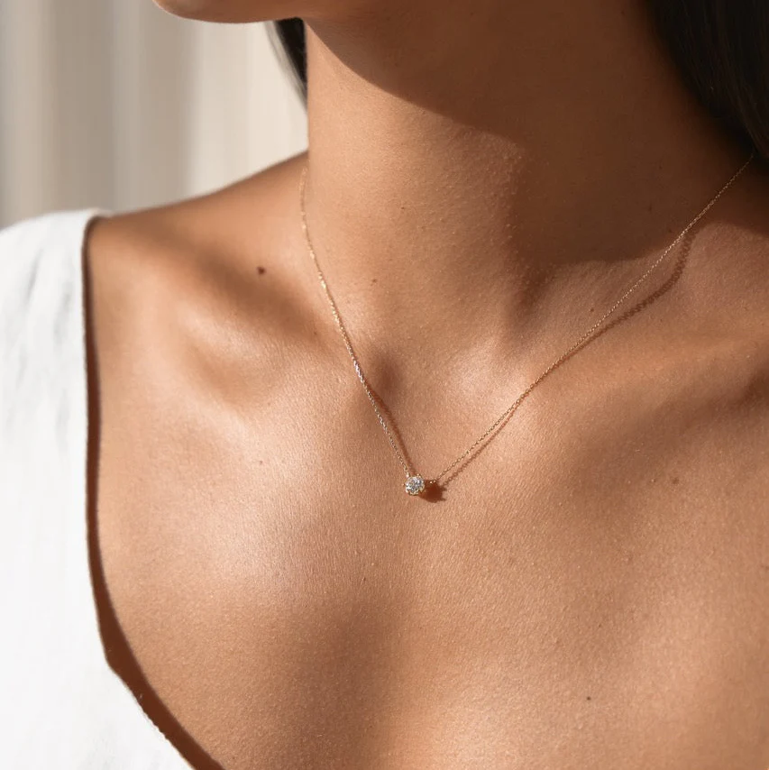 Solid Gold Floating Crystal Necklace - Image 4