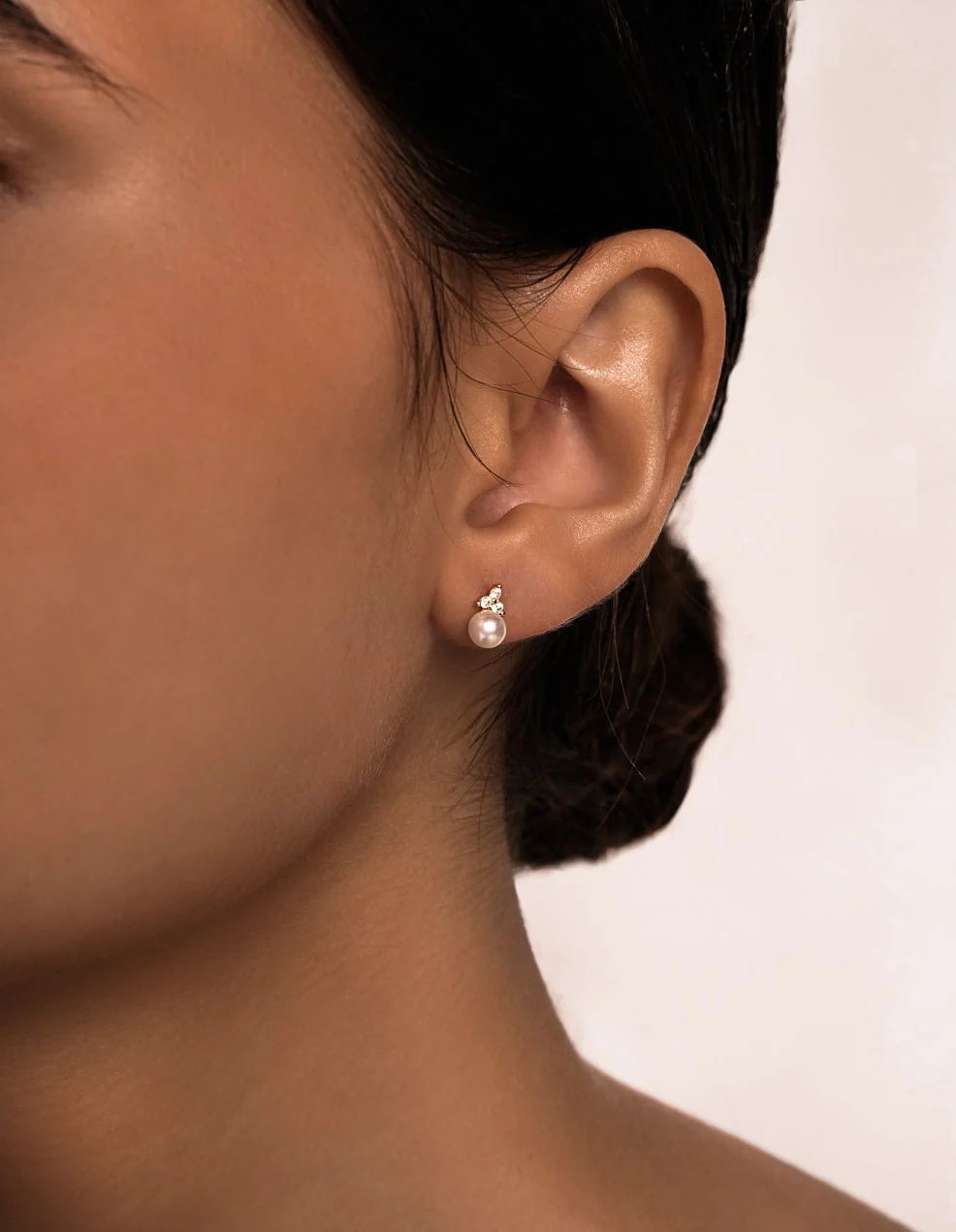 Trinity Pearl Studs in Silver - Image 3