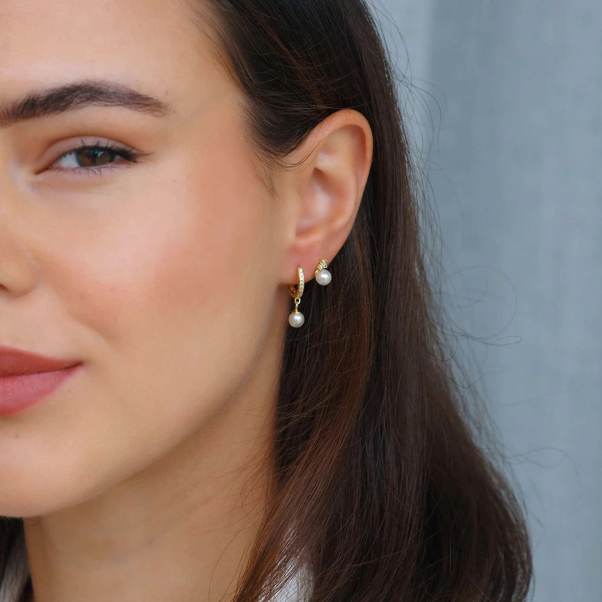 Trinity Pearl Studs in Silver - Image 4
